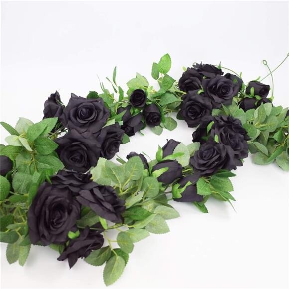 2 PCS 6.5 Ft. Artificial Black Rose Vine for Halloween Decor, Hanging Black - Picture 4 of 6